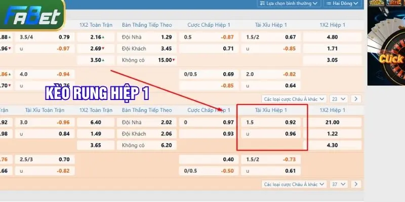 Kèo rung hiệp 1 từ phút 30 đến hết hiệp